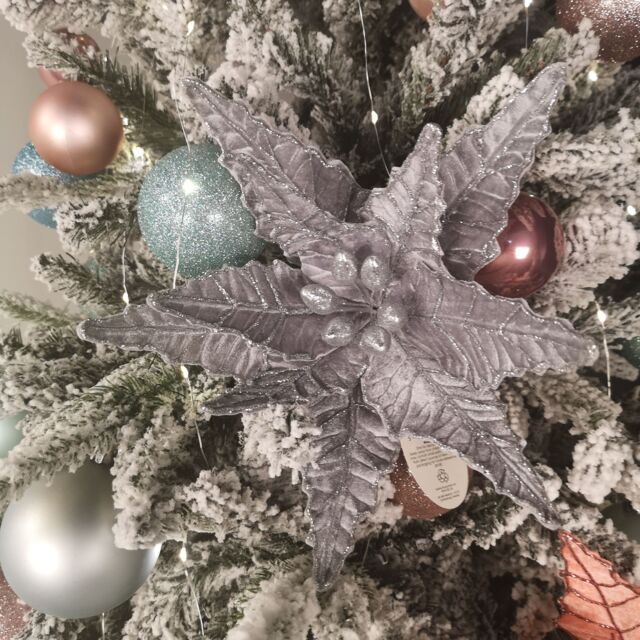 Samuel Alexander 50cm Silver Velvet Poinsettia Stem with Glitter Christmas Decoration - image 1