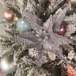 Samuel Alexander 50cm Silver Velvet Poinsettia Stem with Glitter Christmas Decoration - thumbnail 1