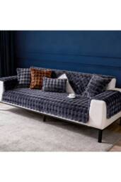 Living and Home Sleek Textured Plush Sofa Cover in Dark Grey - Size: Large - thumbnail 4