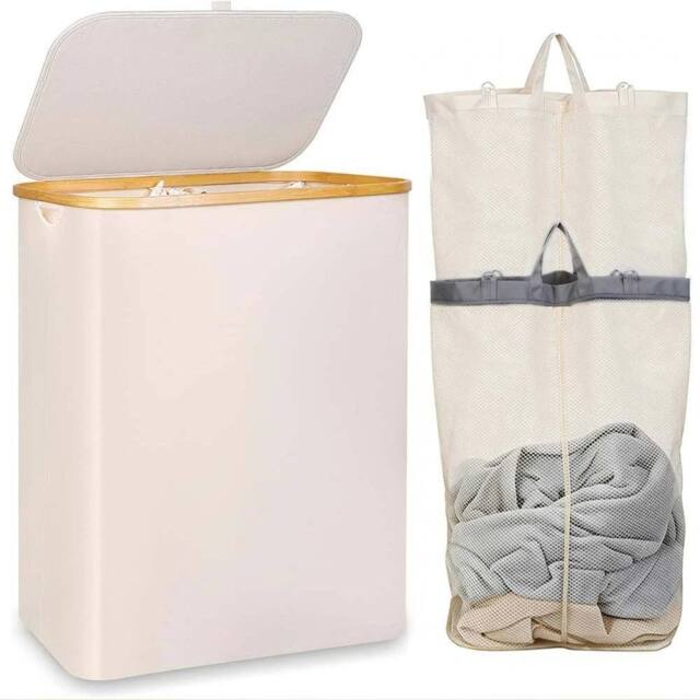VOGREX Beige Laundry Basket Washing Storage Clothes Hamper Large Bin - image 1