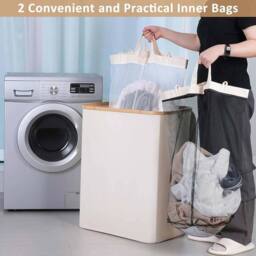 VOGREX Beige Laundry Basket Washing Storage Clothes Hamper Large Bin - thumbnail 3