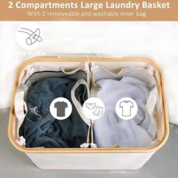 VOGREX Beige Laundry Basket Washing Storage Clothes Hamper Large Bin - thumbnail 4