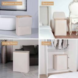 VOGREX Beige Laundry Basket Washing Storage Clothes Hamper Large Bin - thumbnail 5