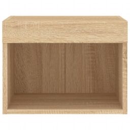 Berkfield Home Bedside Cabinet with LED Lights Wall-mounted Sonoma Oak in Brown - thumbnail 7