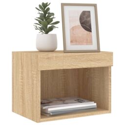 Berkfield Home Bedside Cabinet with LED Lights Wall-mounted Sonoma Oak in Brown - thumbnail 5