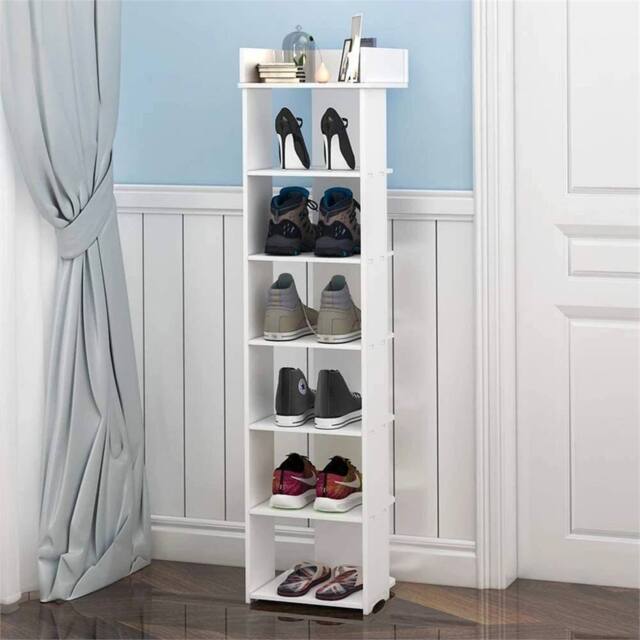 NESTLUNE White Shoe Rack Wooden Shoe Shelf 7-Tier Vertical - Size: 100 cm x 15 cm - image 1