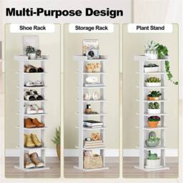 NESTLUNE White Shoe Rack Wooden Shoe Shelf 7-Tier Vertical - Size: 100 cm x 15 cm - thumbnail 5