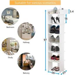 NESTLUNE White Shoe Rack Wooden Shoe Shelf 7-Tier Vertical - Size: 100 cm x 15 cm - thumbnail 2