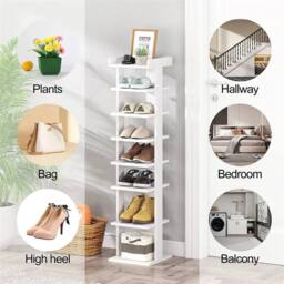 NESTLUNE White Shoe Rack Wooden Shoe Shelf 7-Tier Vertical - Size: 100 cm x 15 cm - thumbnail 4
