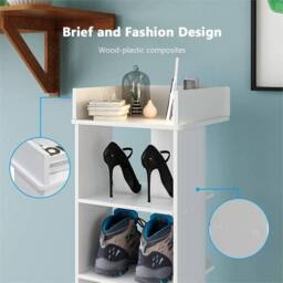NESTLUNE White Shoe Rack Wooden Shoe Shelf 7-Tier Vertical - Size: 100 cm x 15 cm - thumbnail 6