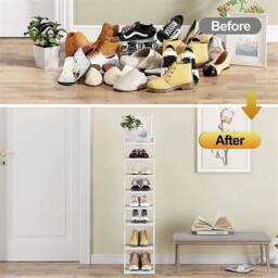 NESTLUNE White Shoe Rack Wooden Shoe Shelf 7-Tier Vertical - Size: 100 cm x 15 cm - thumbnail 3