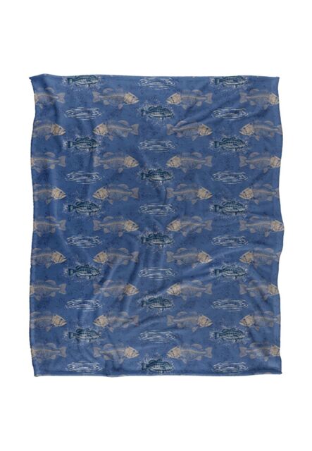 JQ Licensing Bass To The Bone Fishing Pattern Silky Touch Super Soft Throw Blanket 152 X 127 cm in White - image 1