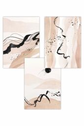 ARTZE Set of 3 Beige Black Abstract Mountain Contours Art Posters - Size: W42 cm x H59 cm - thumbnail 1