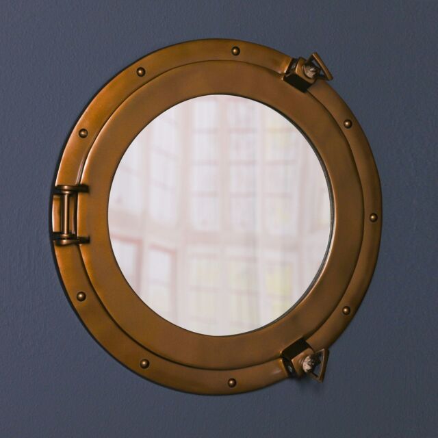 Glasstone Large Antiqued Brass Style Port Hole Mirror in Bronze - image 1