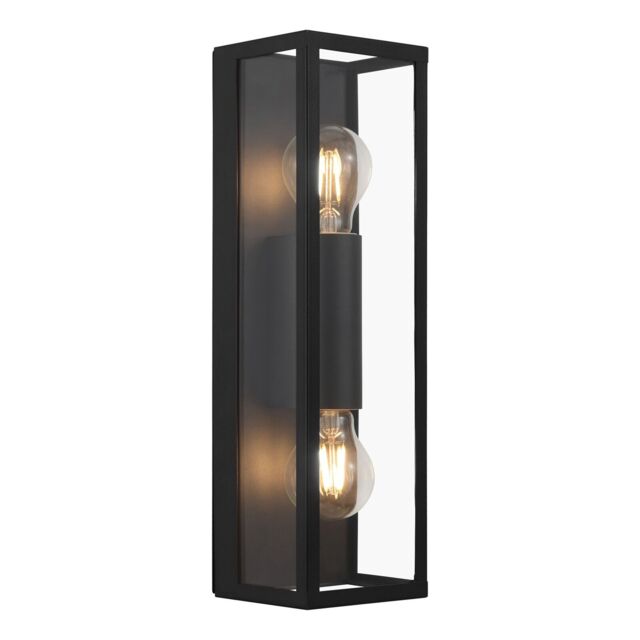 Loops Wall Light Colour Black Shade Clear Glass Metal Box Frame Bulb E27 2x60W - image 1
