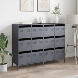 Berkfield Home Sideboard Anthracite 135x39x103.5 cm Cold-rolled Steel in Black - thumbnail 3