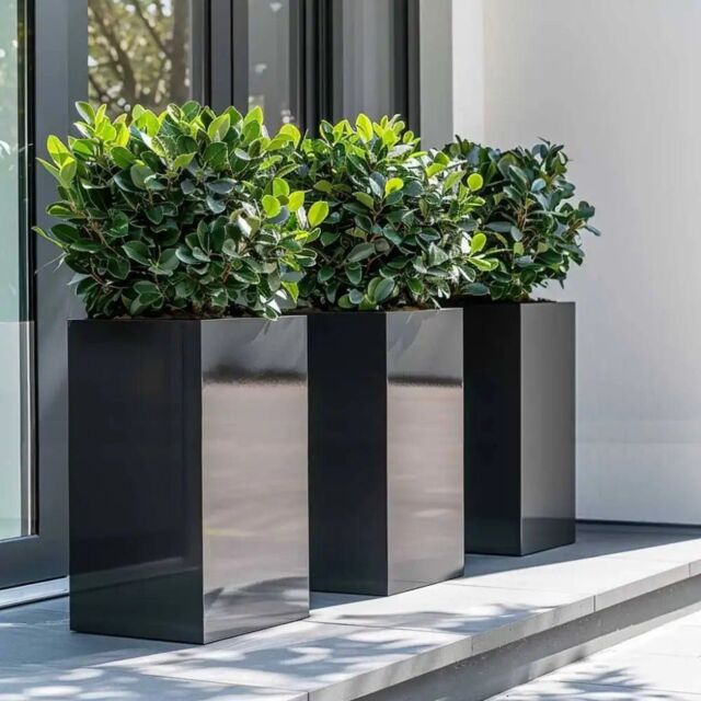 Access Garden Products 100cm Zinc Galvanised Polished Black Tall Square Planter - image 1
