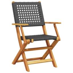 Berkfield Home Beautiful Folding Garden Chairs 4 pcs Black Poly Rattan & Solid Wood - thumbnail 1