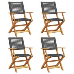 Berkfield Home Beautiful Folding Garden Chairs 4 pcs Black Poly Rattan & Solid Wood - thumbnail 3
