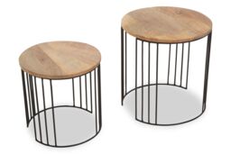 Orsina Set of 2 Mango Wood Side Tables, Cage Frame Metal Side Tables with Wooden Top, Contemporary End Table Set in Natural - thumbnail 3