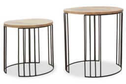 Orsina Set of 2 Mango Wood Side Tables, Cage Frame Metal Side Tables with Wooden Top, Contemporary End Table Set in Natural - thumbnail 5