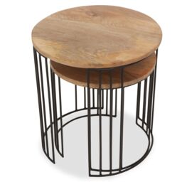 Orsina Set of 2 Mango Wood Side Tables, Cage Frame Metal Side Tables with Wooden Top, Contemporary End Table Set in Natural - thumbnail 4