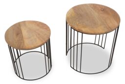 Orsina Set of 2 Mango Wood Side Tables, Cage Frame Metal Side Tables with Wooden Top, Contemporary End Table Set in Natural - thumbnail 2