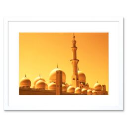 "Artery8 Wall Art Print Mosque Dubai Golden Framed in White - Size: W7"" x H9""" - thumbnail 1