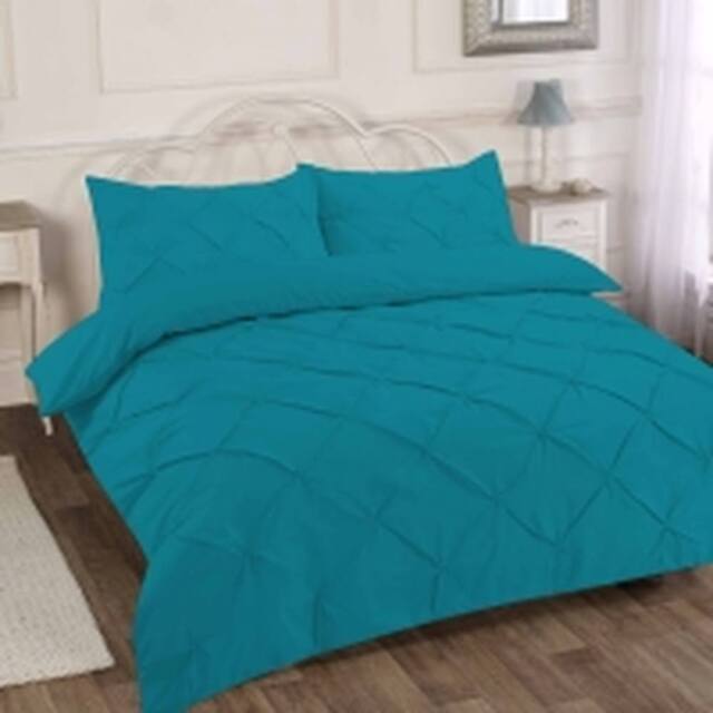 Homes-Linen Luxury Alexandra Pintuck Pleated Duvet Cover Set in Teal - Size: Double - image 1