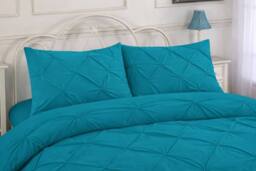 Homes-Linen Luxury Alexandra Pintuck Pleated Duvet Cover Set in Teal - Size: Double - thumbnail 2