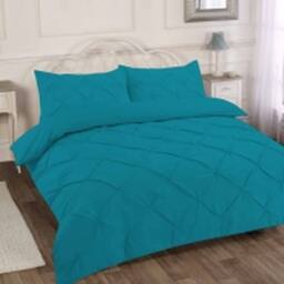 Homes-Linen Luxury Alexandra Pintuck Pleated Duvet Cover Set in Teal - Size: Double - thumbnail 1
