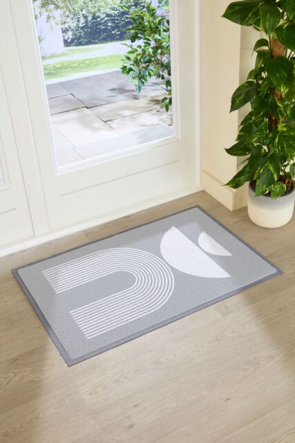 Artsy Mats Grey Half Moon Abstract Indoor & Outdoor Doormat - Size: 90 cm x 60 cm - image 1
