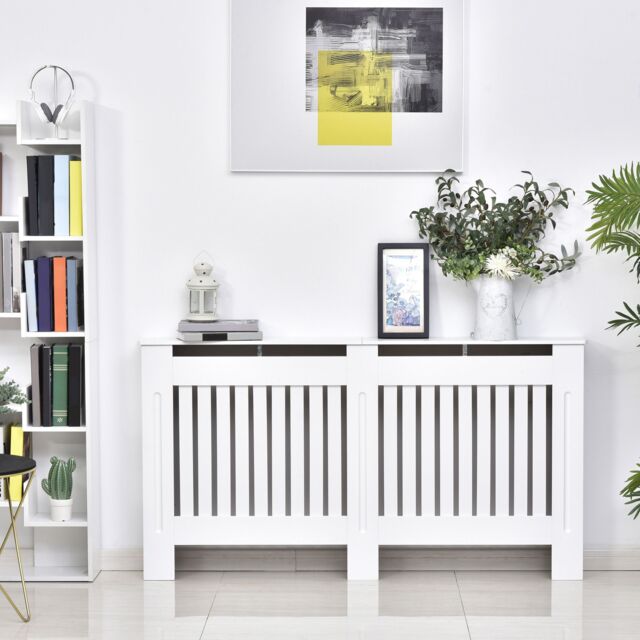 HOMCOM Radiator Cover Painted Slatted MDF Cabinet Lined Grill S/M/L in White - image 1