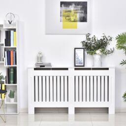 HOMCOM Radiator Cover Painted Slatted MDF Cabinet Lined Grill S/M/L in White - thumbnail 1