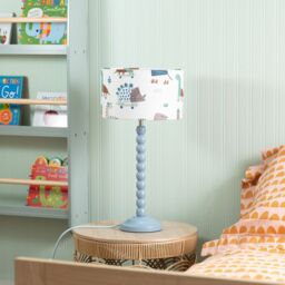 ValueLights Bobbins Powder Blue Table Lamp with Cartoon Dino Drum Lamp Shade with LED Bulb - thumbnail 4