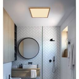 Netlighting Sapana 30cm Square Flush Ceiling Light Wood Look IP44 LED 3000K in Brown - thumbnail 5