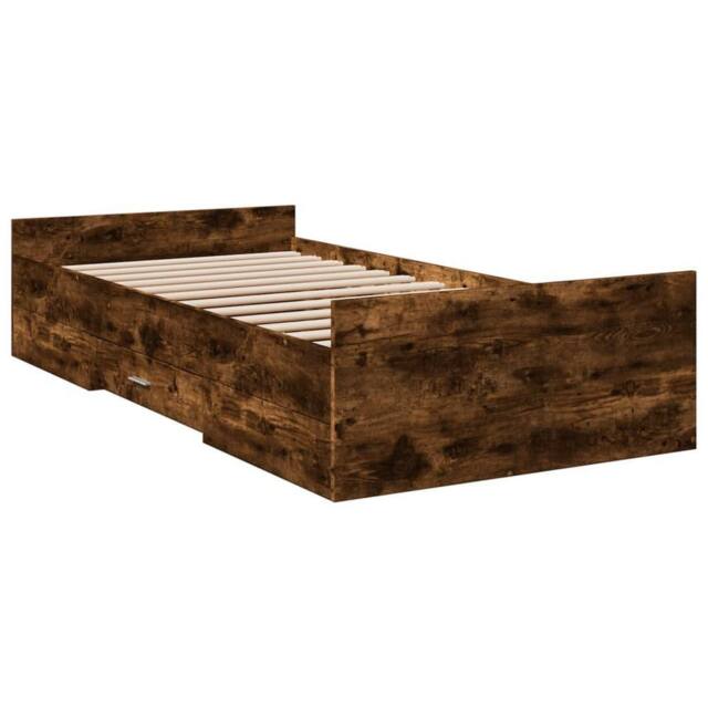 Berkfield Home Modern Bed Frame with Drawers without Mattress Smoked Oak 90x190 in Brown - Size: Single - image 1