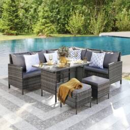 Home Garden Direct Thalia Rattan Corner Sofa Set with Polywood Table Top - 8 Seater Outdoor Furniture Set in Grey - thumbnail 3