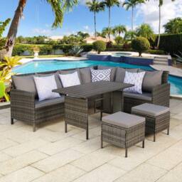 Home Garden Direct Thalia Rattan Corner Sofa Set with Polywood Table Top - 8 Seater Outdoor Furniture Set in Grey - thumbnail 2