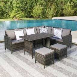 Home Garden Direct Thalia Rattan Corner Sofa Set with Polywood Table Top - 8 Seater Outdoor Furniture Set in Grey - thumbnail 1