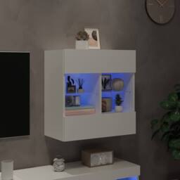 Berkfield Home TV Wall Cabinet with LED Lights White 58.5x30x60.5 cm - thumbnail 4