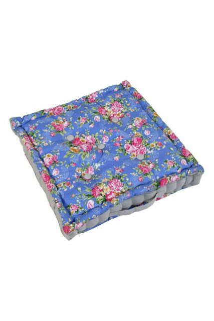 Homescapes Blue Roses Cotton Floor Cushion - Size: 40 cm x 40 cm - image 1