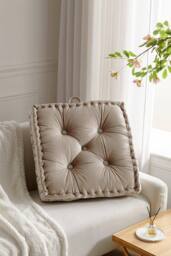 H&O Direct 60 x 60cm Square Italian Velvet Seat Cushion Throw Pillow in Khaki - Size: 60 cm x 60 cm - thumbnail 4