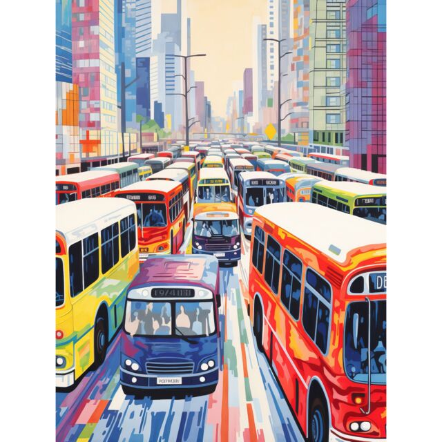 "Artery8 Wall Art Print The Bus Lane by Adrienne Finch Busy Cityscape Traffic Artwork London New York LA Poster - Size: W12"" x H16""" - image 1