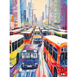 "Artery8 Wall Art Print The Bus Lane by Adrienne Finch Busy Cityscape Traffic Artwork London New York LA Poster - Size: W12"" x H16""" - thumbnail 1