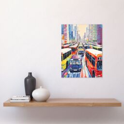 "Artery8 Wall Art Print The Bus Lane by Adrienne Finch Busy Cityscape Traffic Artwork London New York LA Poster - Size: W12"" x H16""" - thumbnail 2