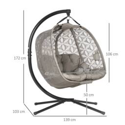 OUTSUNNY Double Hanging Swing Chair w/ Stand & Cup Holders in Brown - thumbnail 3