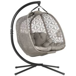 OUTSUNNY Double Hanging Swing Chair w/ Stand & Cup Holders in Brown