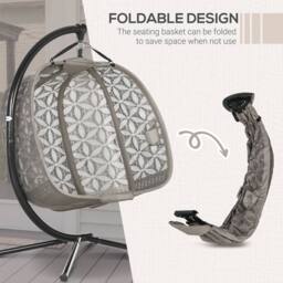 OUTSUNNY Double Hanging Swing Chair w/ Stand & Cup Holders in Brown - thumbnail 5