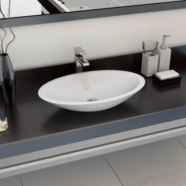 Berkfield Home Wash Basin 59.3x35.1x10.7 cm Mineral Cast/Marble Cast White - image 1